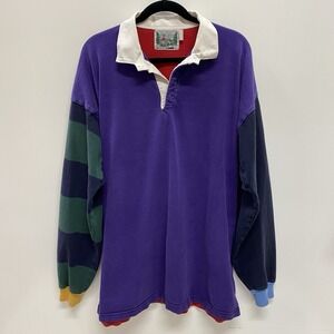 As Is Vintage Columbia Knit Colorblock Rugby Gear Shirt Mens XXL Long Sleeve USA